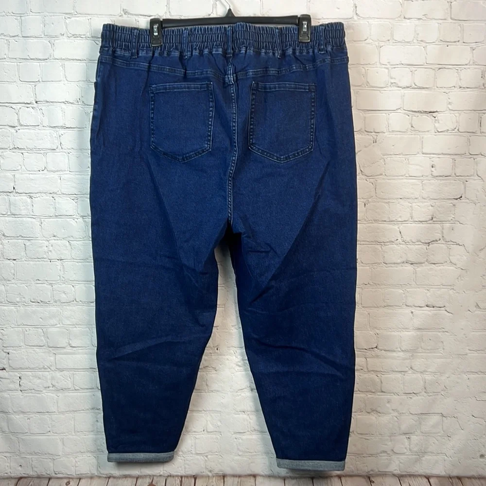 BloomChic Stretchy High Rise Dark Wash Roll Hem Drawstring Jeans Plus Size 26 - Picture 6 of 7